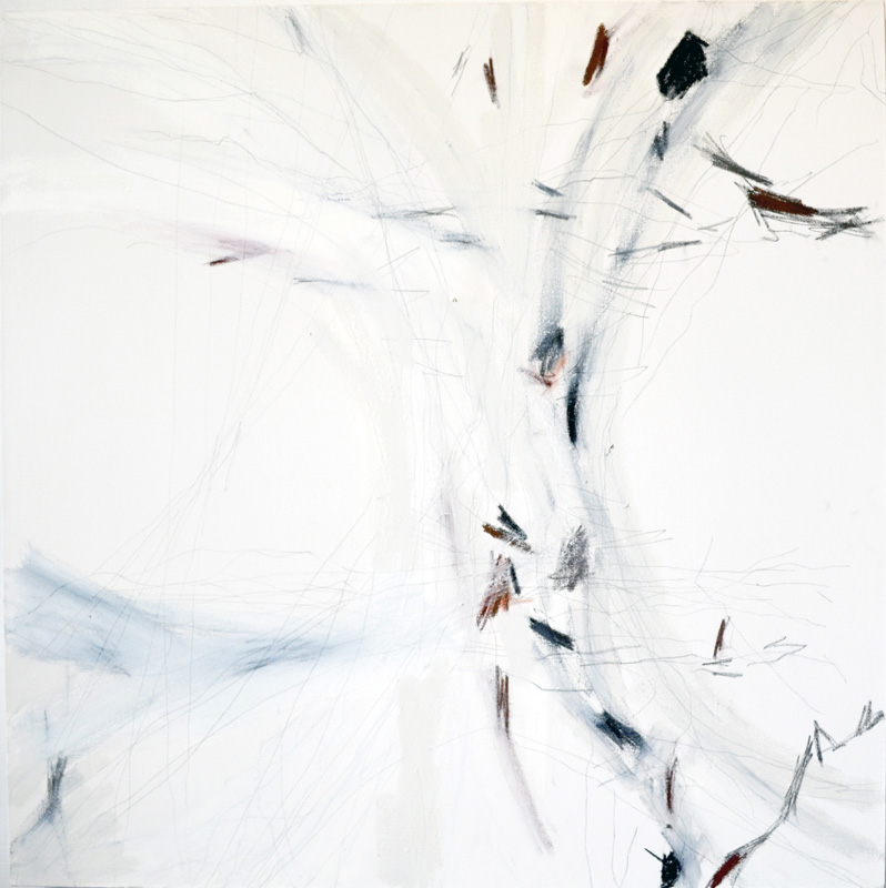 Expectation, 36” x 36”, graphite, oil stick, pastel on primed cotton canvas.